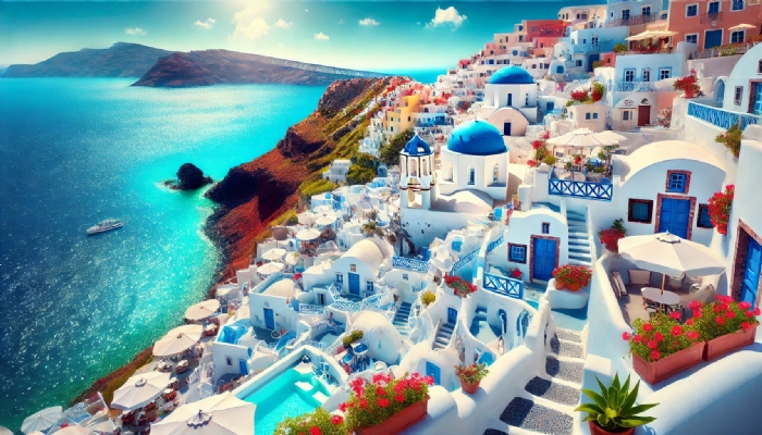 Santorini'nin Rüya Gibi Manzarası: Beyaz Evler ve Ege'nin Turkuaz Suları